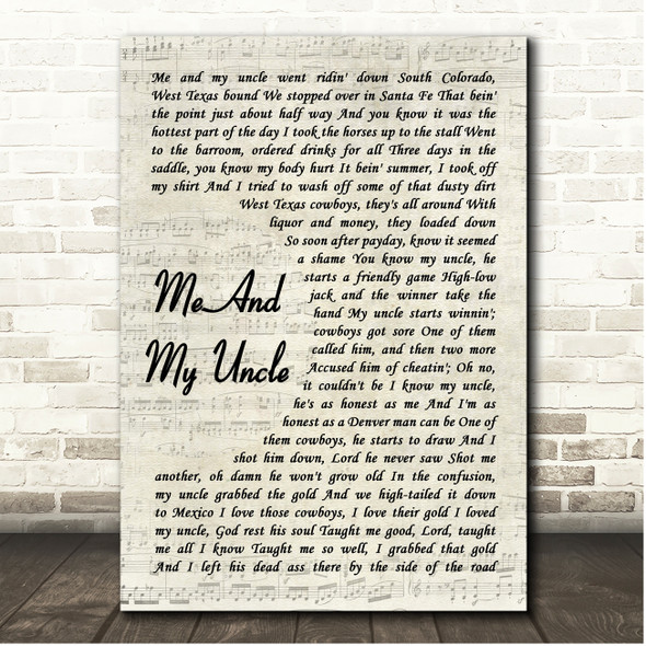 Grateful Dead Me And My Uncle Vintage Script Song Lyric Print
