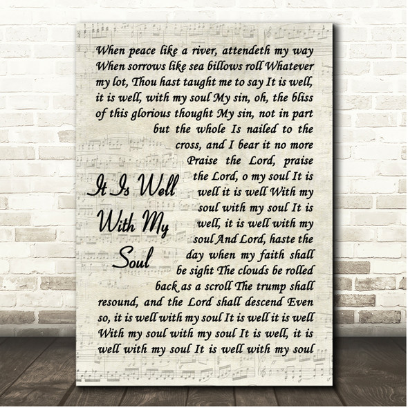Horatio Spafford It Is Well With My Soul Vintage Script Song Lyric Print