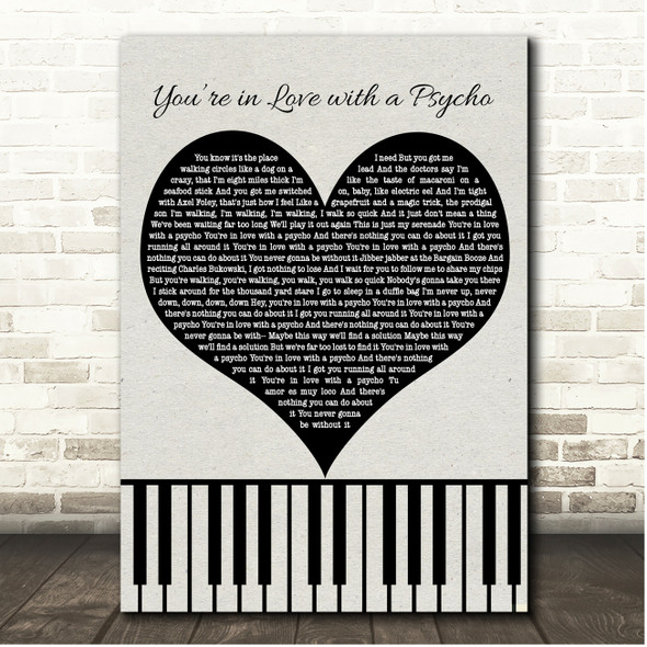 Kasabian Youre in Love with a Psycho Black Heart & Piano Keys Song Lyric Print