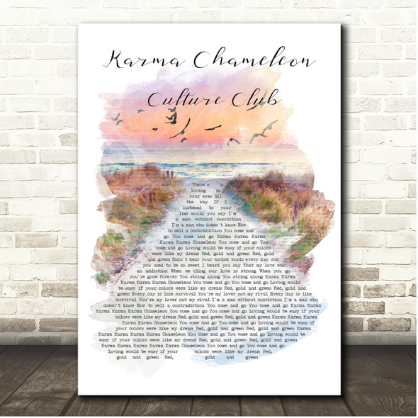 Culture Club Karma Chameleon Beach Sunset Birds Memorial Song Lyric Print