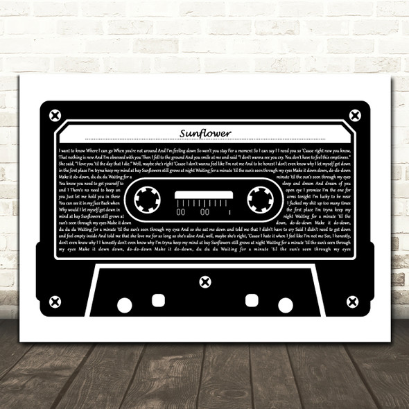 Rex Orange County Sunflower Black & White Cassette Tape Song Lyric Print