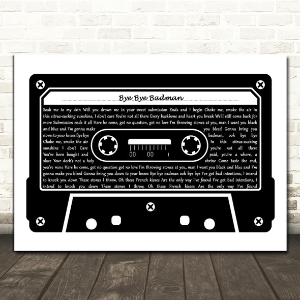 The Stone Roses Bye Bye Badman Black & White Cassette Tape Song Lyric Print