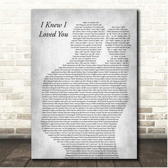 Savage Garden I Knew I Loved You Father & Baby Grey Song Lyric Print