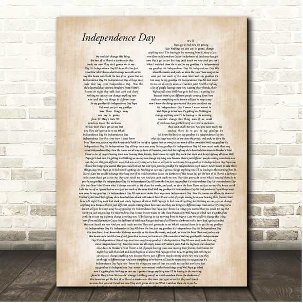 Bruce Springsteen Independence Day Father & Child Song Lyric Print