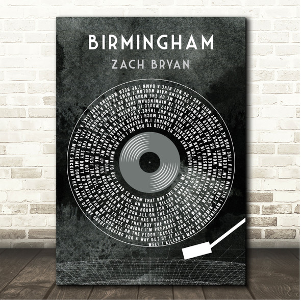 Zach Bryan Birmingham Grunge Grey Vinyl Record Song Lyric Print