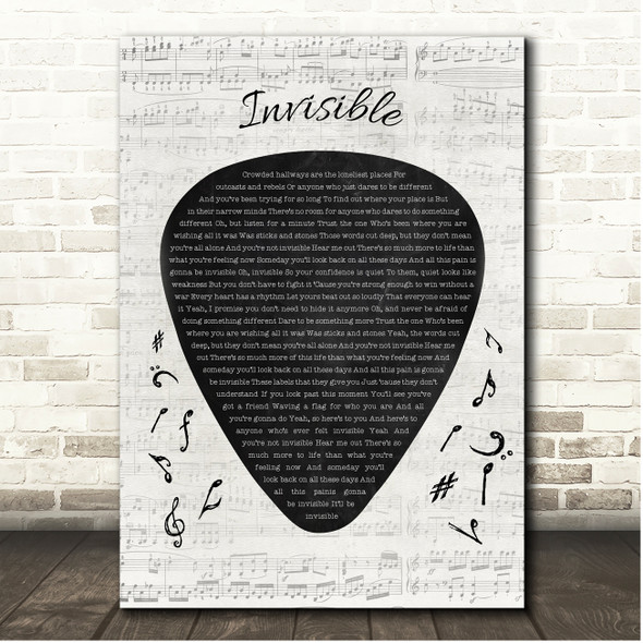 Hunter Hayes Invisible Guitar Pick Plectrum Song Lyric Print