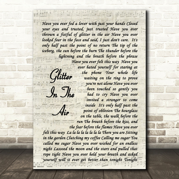 Pink Glitter In The Air Vintage Script Song Lyric Quote Print
