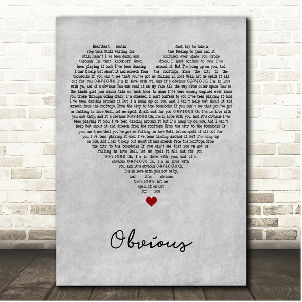 King Calaway Obvious Grey Heart Song Lyric Print