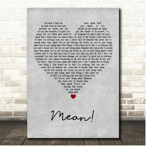 Madeline The Person Mean! Grey Heart Song Lyric Print