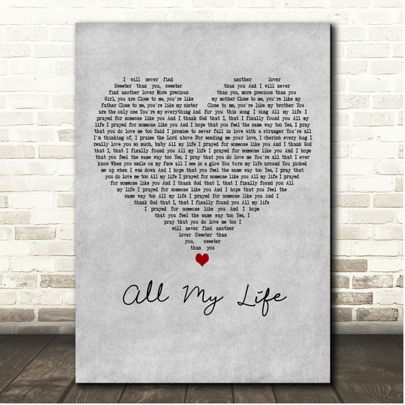 Shayne Ward All My Life Grey Heart Song Lyric Print