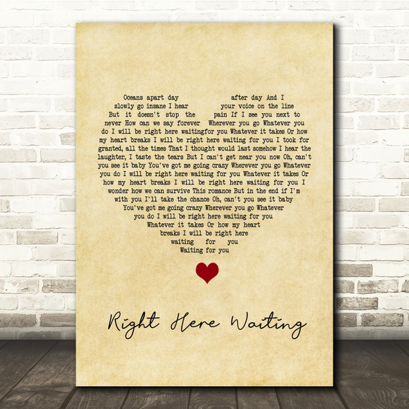 Richard Marx Right Here Waiting Vintage Heart Song Lyric Quote Print