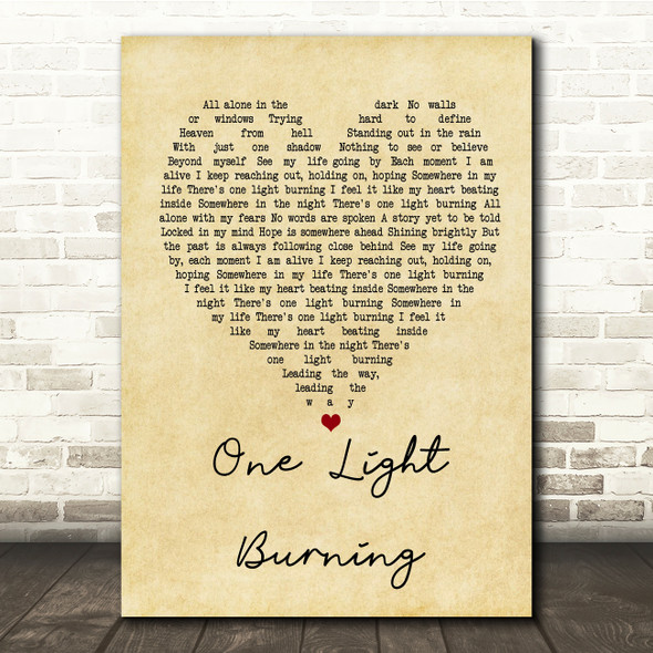 Richie Sambora One Light Burning Vintage Heart Song Lyric Quote Print