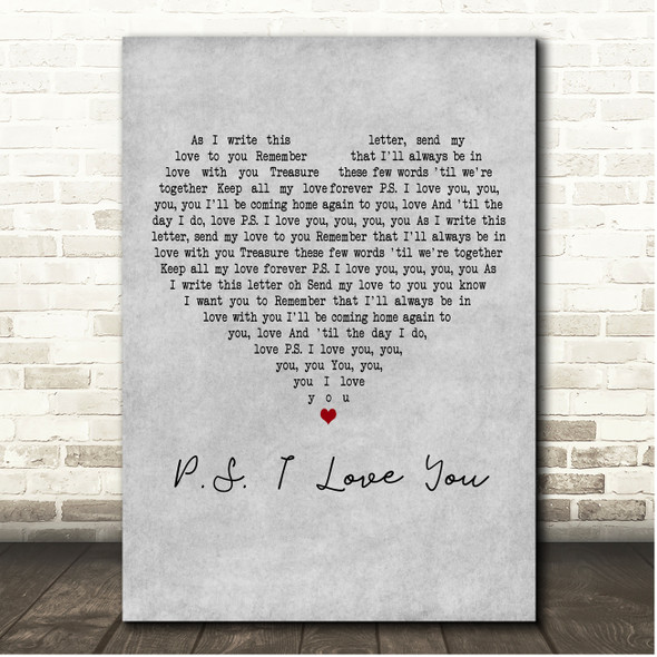 The Beatles P.S. I Love You Grey Heart Song Lyric Print