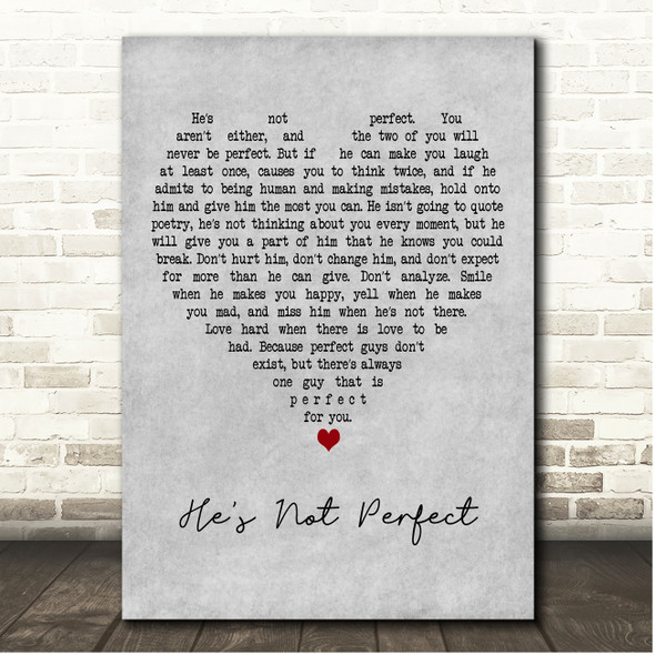 Bob Marley He's Not Perfect Grey Heart Song Lyric Print