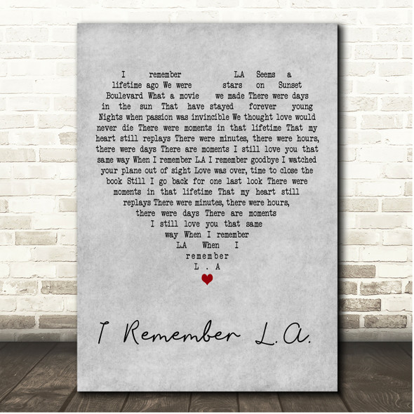 Céline Dion I Remember L.A. Grey Heart Song Lyric Print