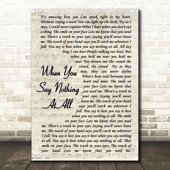 Ronan Keating When You Say Nothing At All Vintage Script Song Lyric Quote Print
