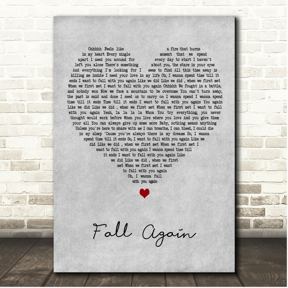 Glenn Lewis Fall Again Grey Heart Song Lyric Print