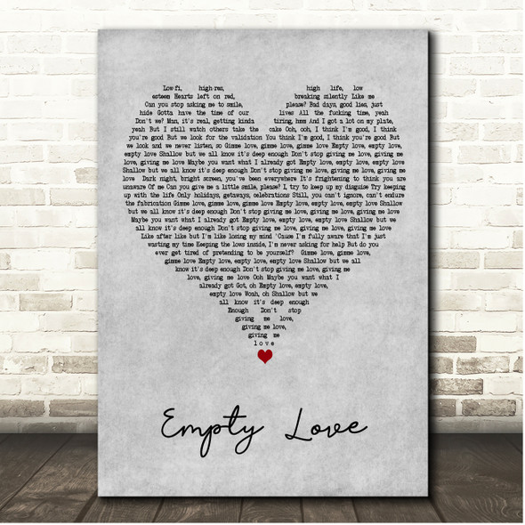 GRACEY & Ruel Empty Love Grey Heart Song Lyric Print