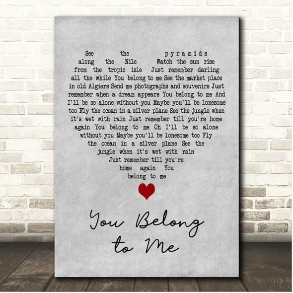 Jason Wade You Belong to Me Grey Heart Song Lyric Print