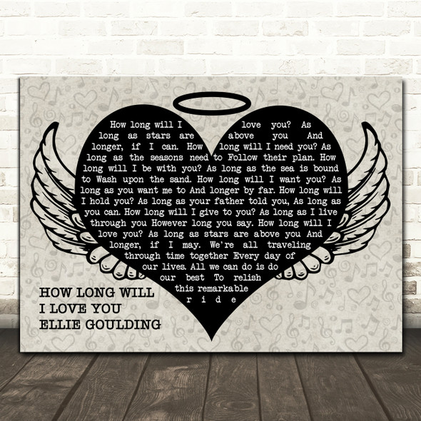 Ellie Goulding How Long Will I Love You Heart Angel Wings Halo Song Lyric Print
