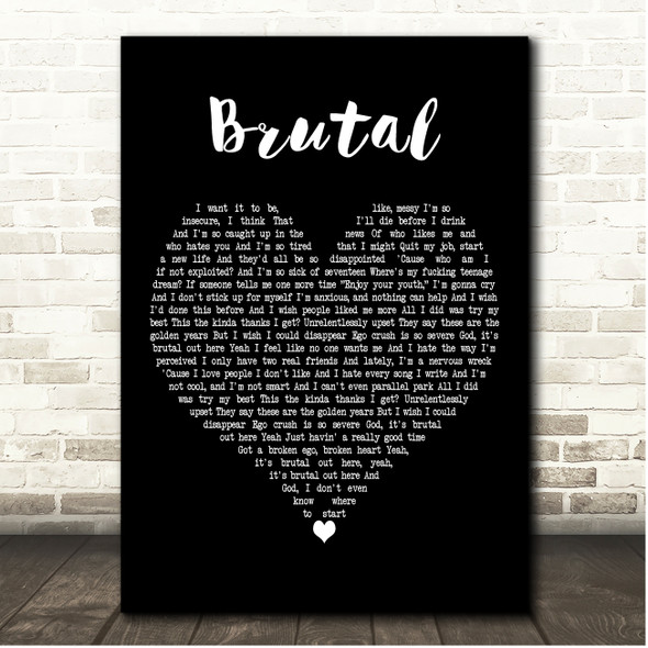 Olivia Rodrigo brutal Black Heart Song Lyric Print