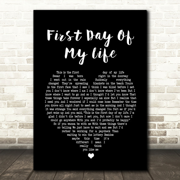 Bright Eyes First Day Of My Life Black Heart Song Lyric Quote Print