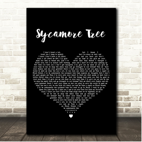 Ruth B Sycamore Tree Black Heart Song Lyric Print