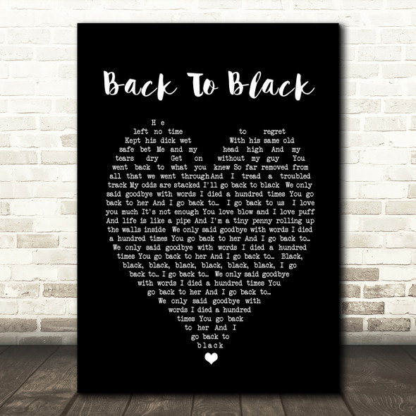 Back To Black Amy Winehouse Black Heart Quote Song Lyric Print