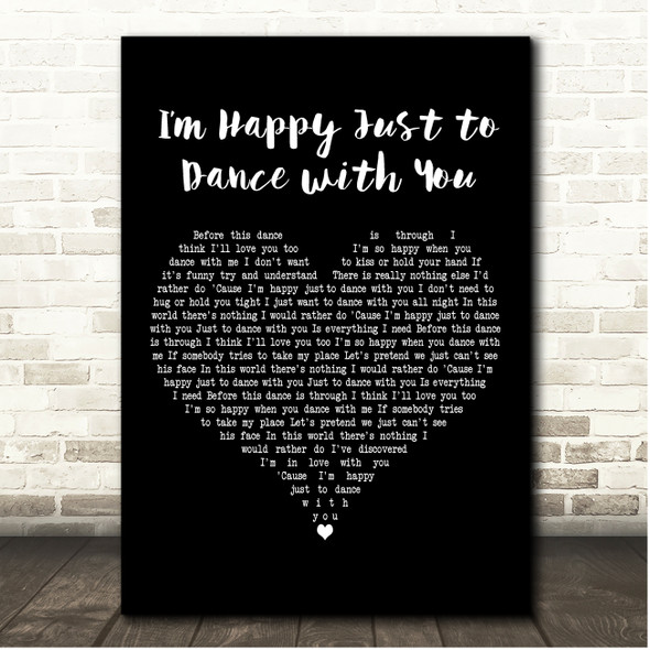 The Beatles Im Happy Just to Dance with You Black Heart Song Lyric Print