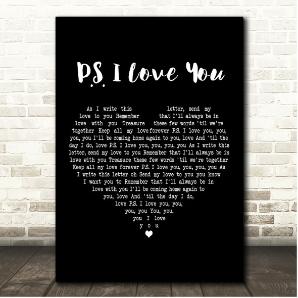 The Beatles P.S. I Love You Black Heart Song Lyric Print