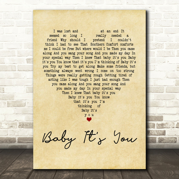 Smokie Baby It's You Vintage Heart Song Lyric Quote Print