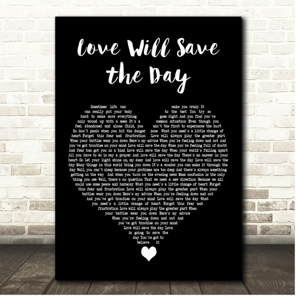 Whitney Houston Love Will Save the Day Black Heart Song Lyric Print