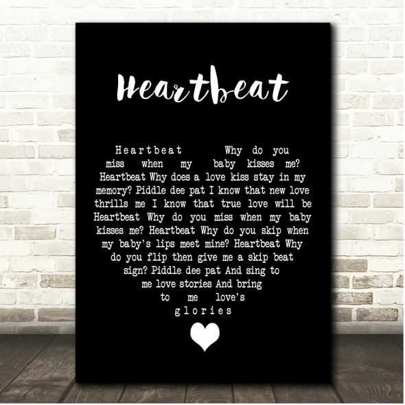 Buddy Holly Heartbeat Black Heart Song Lyric Print