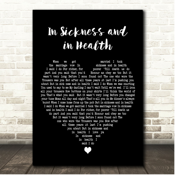 Chas n Dave In Sickness and in Health Black Heart Song Lyric Print