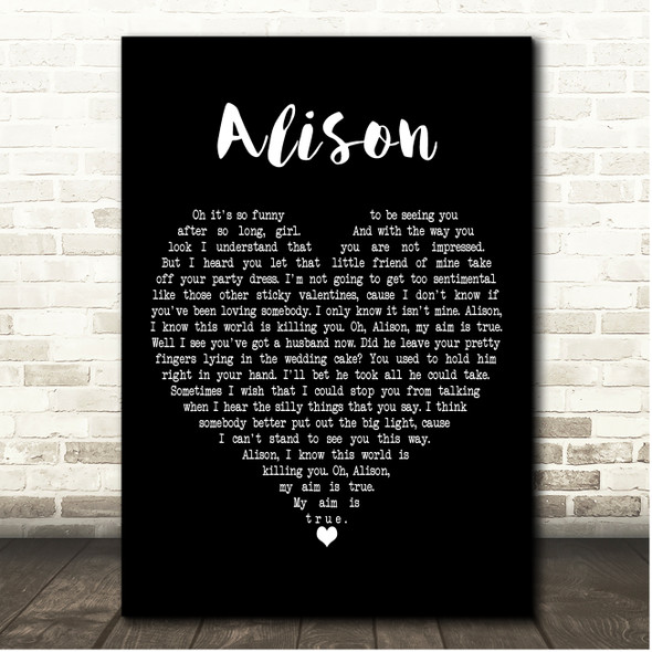 Elvis Costello Alison Black Heart Song Lyric Print