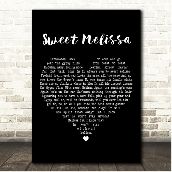 Allman Brothers Sweet Melissa Black Heart Song Lyric Print