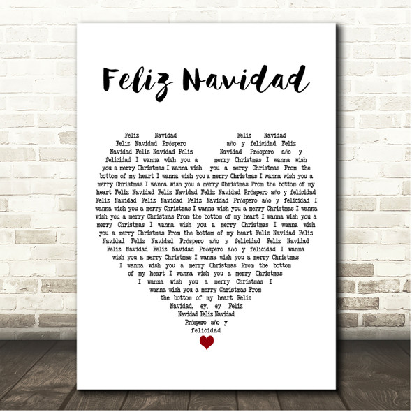 José Feliciano Feliz Navidad White Heart Song Lyric Print