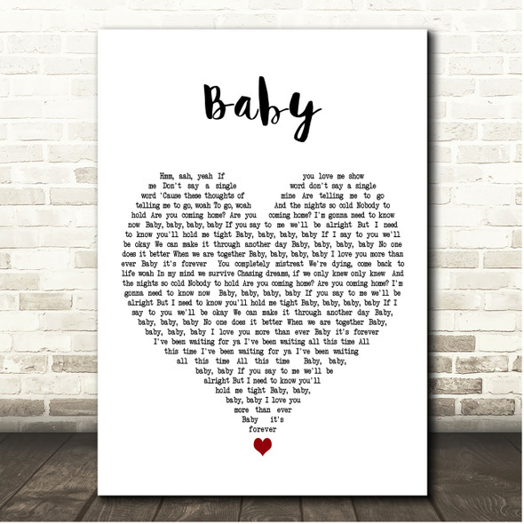 Anton Powers & Pixie Lott Baby White Heart Song Lyric Print