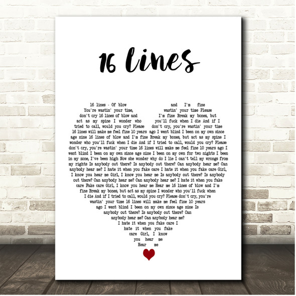 Lil Peep 16 Lines White Heart Song Lyric Print