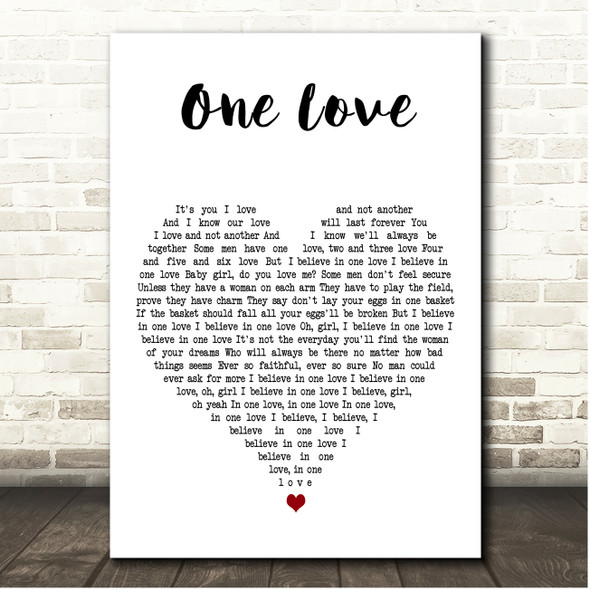Massive Attack One Love White Heart Song Lyric Print