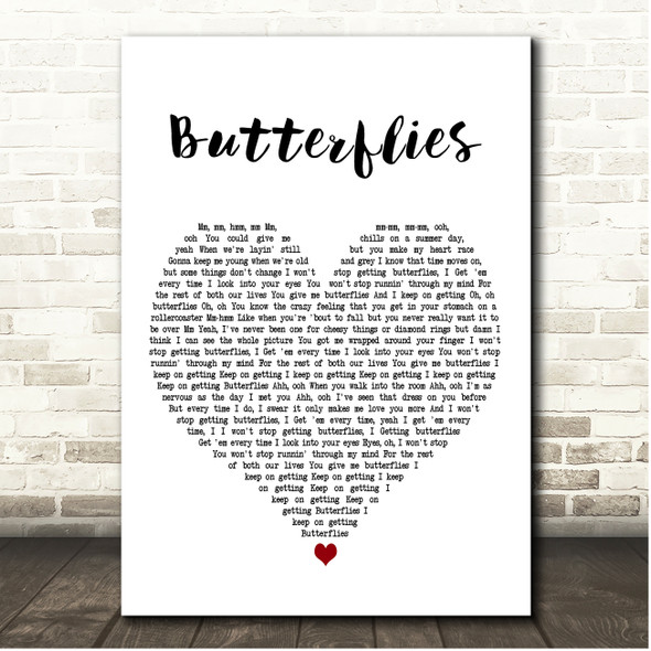 MAX Butterflies White Heart Song Lyric Print