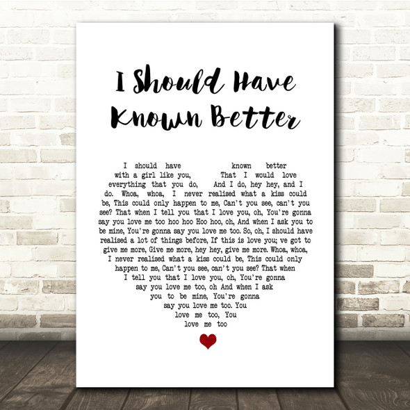 The Beatles I Should Have Known Better White Heart Song Lyric Quote Print