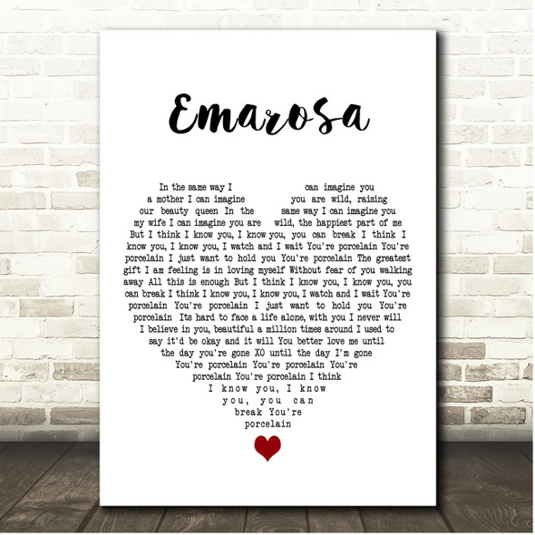 Porcelain Emarosa White Heart Song Lyric Print