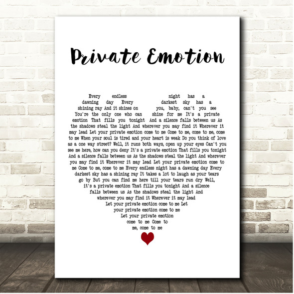 Ricky Martin Private Emotion White Heart Song Lyric Print