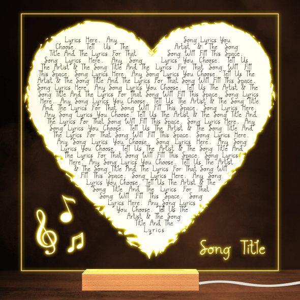 Square Heart Any Song Lyrics Personalised Custom Music Gift LED Lamp Night Light