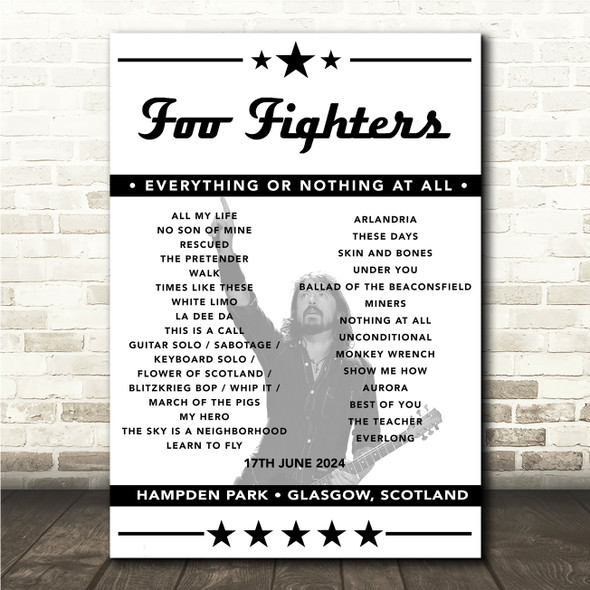 Foo Fighters - Concert Setlist Poster Print Canvas - Hampden Park, Glasgow, Scotland - June 17th 2024
