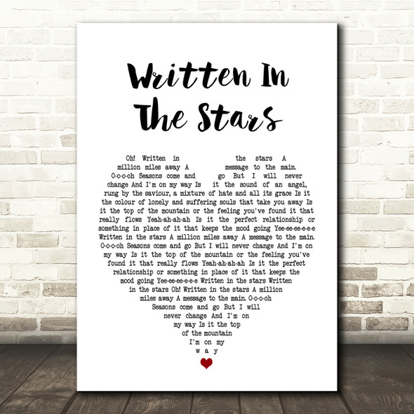 Tinie Tempah Written In The Stars White Heart Song Lyric Quote Print
