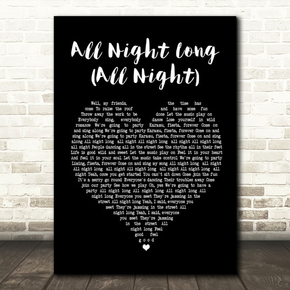 Lionel Richie All Night Long (All Night) Black Heart Song Lyric Quote Print