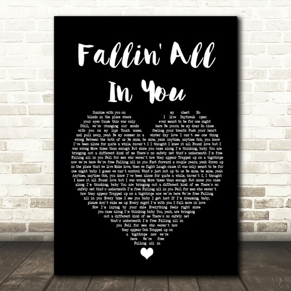 Shawn Mendes Fallin' All In You Black Heart Song Lyric Quote Print