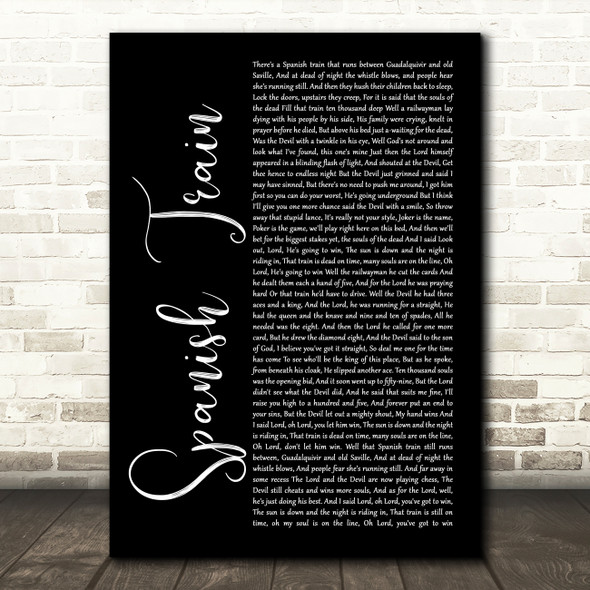 Chris De Burgh Spanish Train Black Script Song Lyric Quote Print